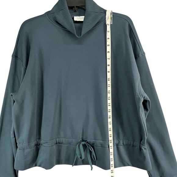 Haven Well Within Top Womens 1X Neptune Blue Fleece Drawstring Waist Mock Neck - Picture 7 of 14